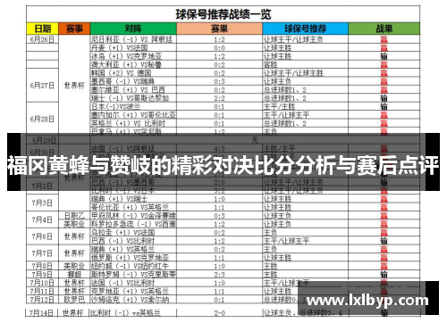福冈黄蜂与赞岐的精彩对决比分分析与赛后点评